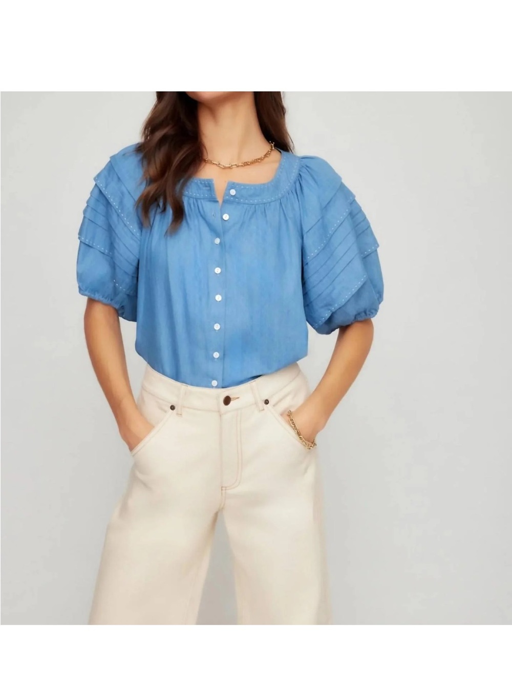 Fifteen Twenty - Shay Contrast Stitch Peasant Top